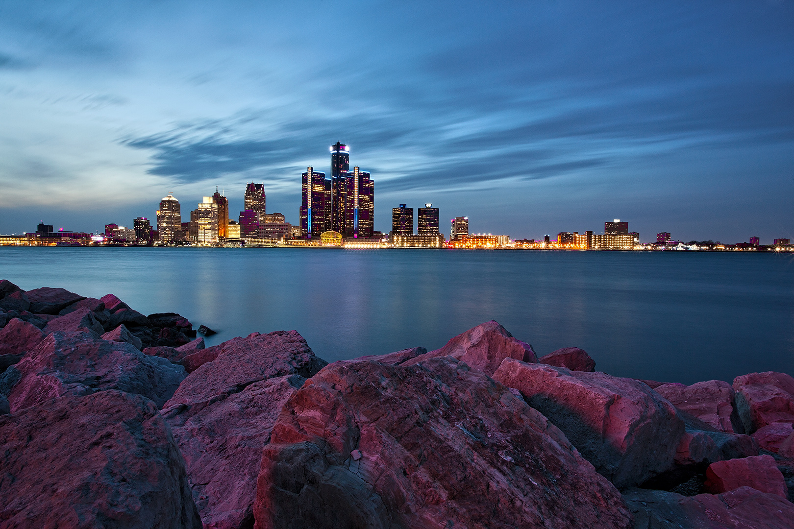 Long Exposure Windsor/Detroit Riverfront Landscape